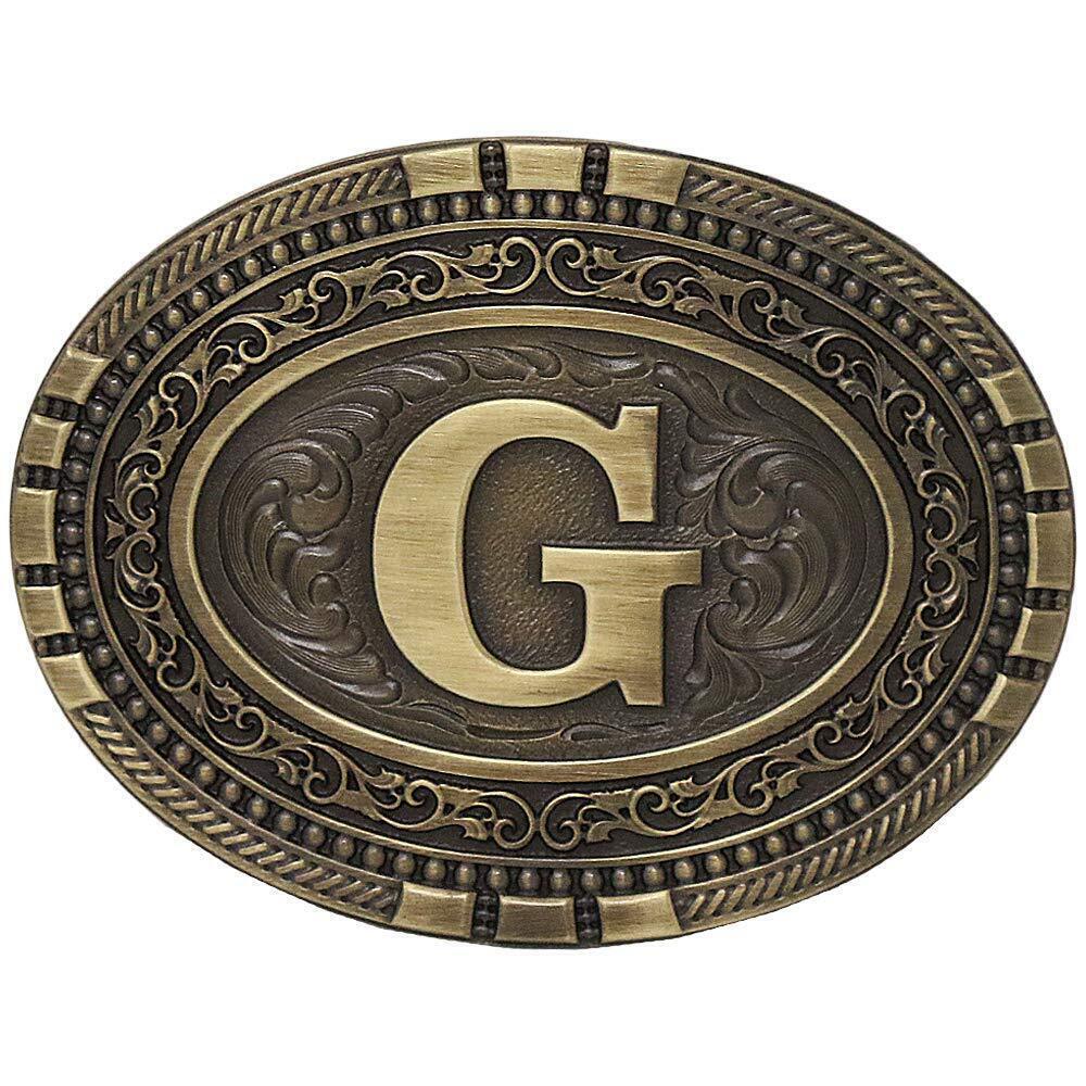 2691 Oval Western Brass Cast Filigree Rope Border Initial Belt Buckle G